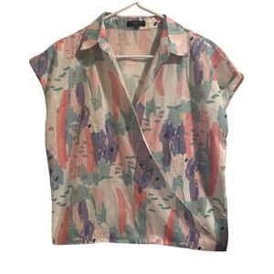 FRNCH Watercolor Faux Wrap Boxy Top